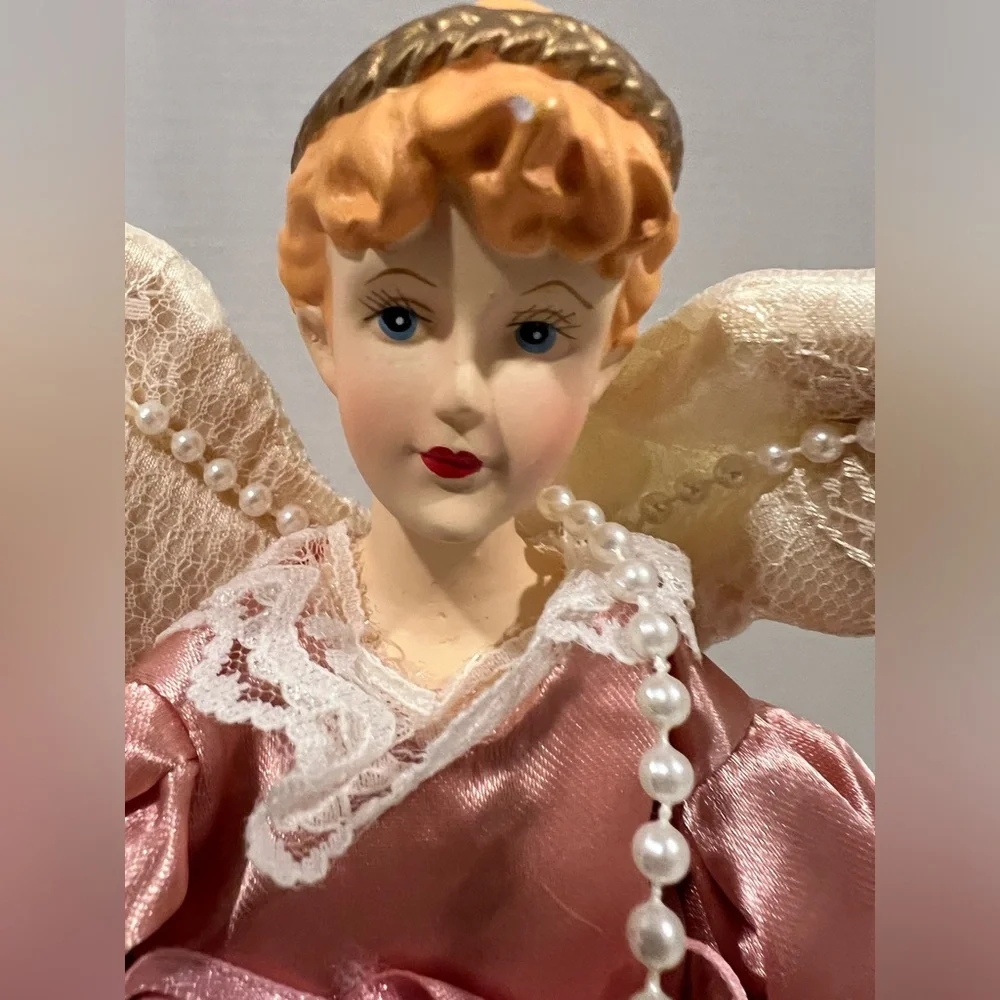 Deck The Halls….. Lighted Pink Satin Angel Tree Top Or Table Top Christmas Decor